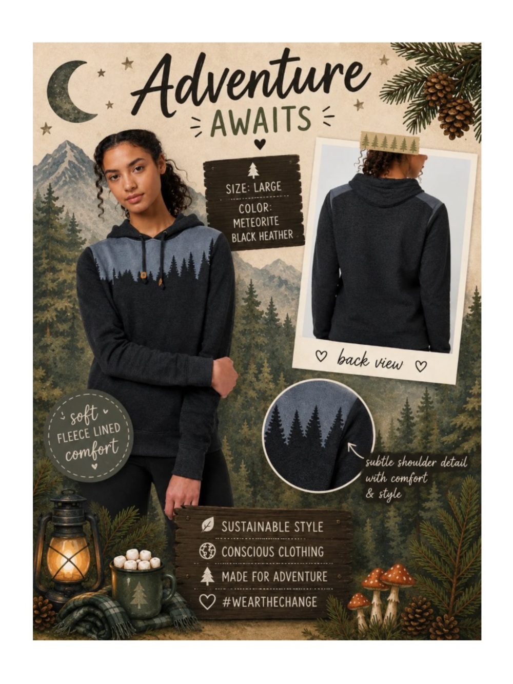 L | Tentree Women's Meteorite Black Heather Hoodie